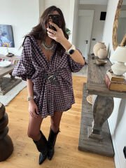 Kemerli Ekoseli Salaş Elbise