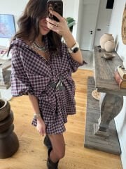 Kemerli Ekoseli Salaş Elbise