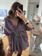 Kemerli Ekoseli Salaş Elbise