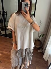 Özel üretim vizon oversize baddie taşlı tunik tshirt