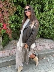 İpek dantel yanları kısalan vizon maxi etek