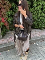 İpek dantel yanları kısalan vizon maxi etek