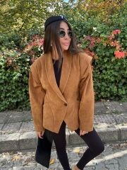 Premium Özel Üretim Taba Nubuk Belden Oturan Ceket