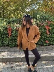 Premium Özel Üretim Taba Nubuk Belden Oturan Ceket