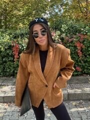 Premium Özel Üretim Taba Nubuk Belden Oturan Ceket