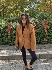 Premium Özel Üretim Taba Nubuk Belden Oturan Ceket