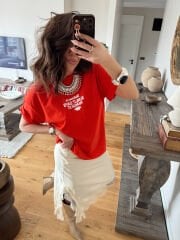 Asimetrik dantelli saten etek