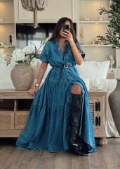 ZRA asimetrik kesim kemerli elbise