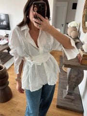 Kuşaklı Kırışık Gömlek