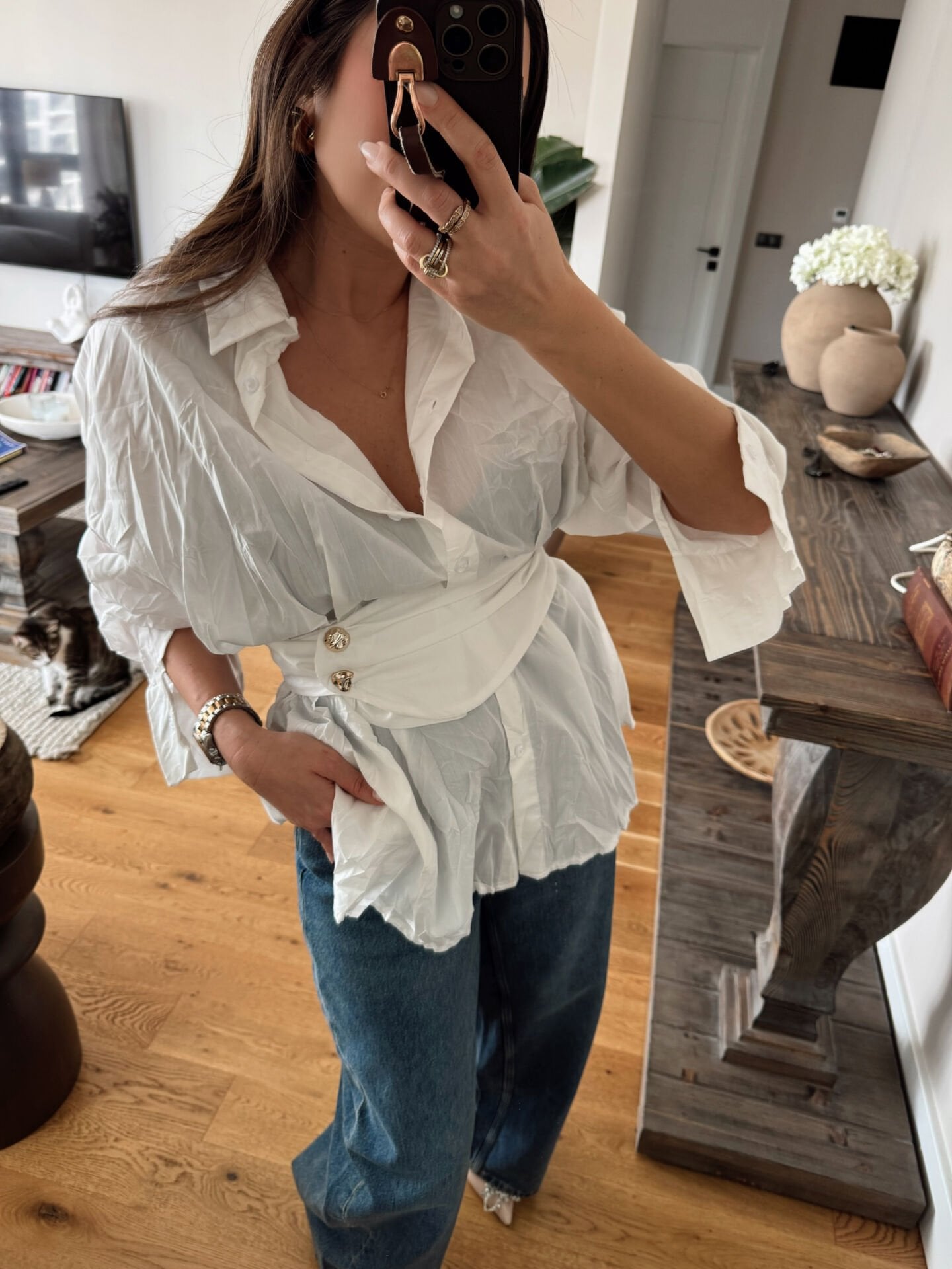 Kuşaklı Kırışık Gömlek