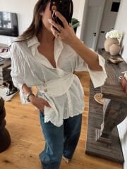 Kuşaklı Kırışık Gömlek