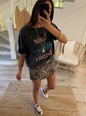 Yıkamalı yırtık detaylı tshirt elbise