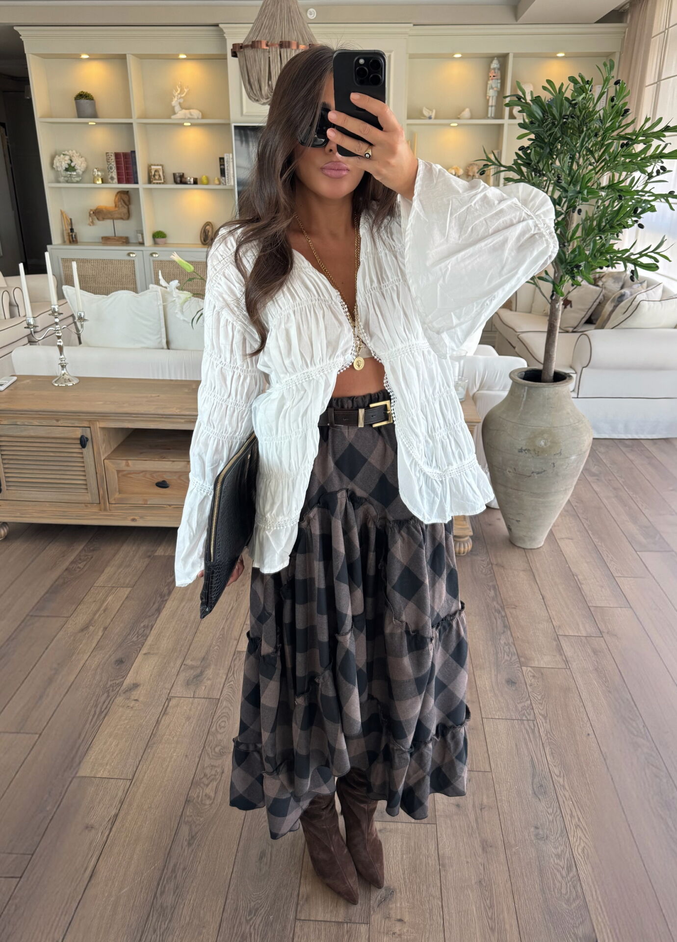 Kahve asimetrik tasarım etek