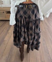 Kahve asimetrik tasarım etek