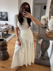 Şal detay poplin closh etek ekru