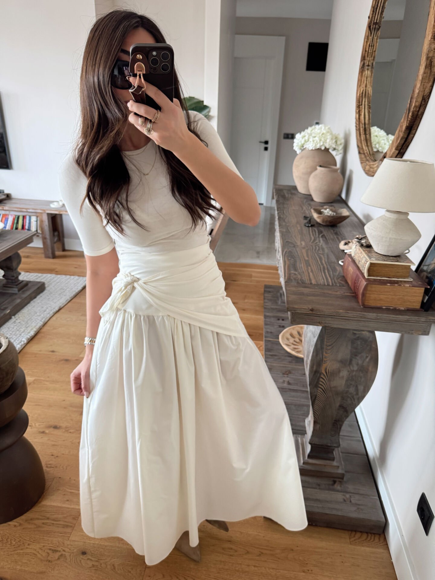 Şal detay poplin closh etek ekru