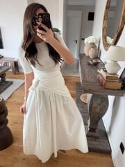 Şal detay poplin closh etek ekru