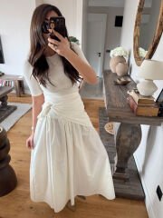 Şal detay poplin closh etek ekru