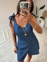Bağlamalı Denim Tulum