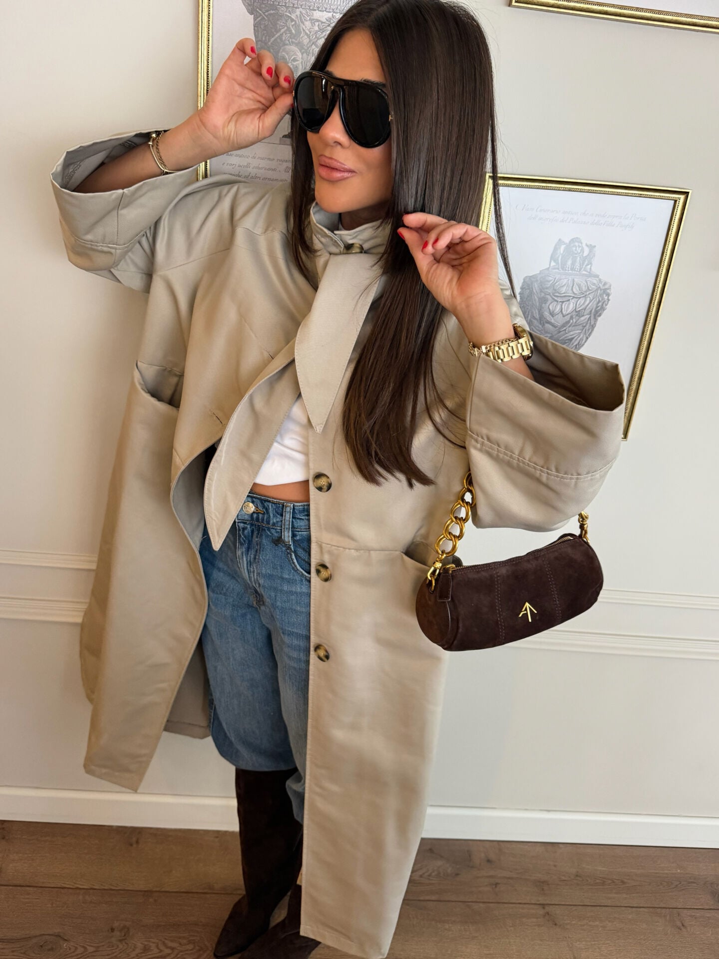YAKA DETAY YIRTMAÇLI OVERSİZE TRENCHCOAT