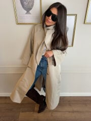 YAKA DETAY YIRTMAÇLI OVERSİZE TRENCHCOAT