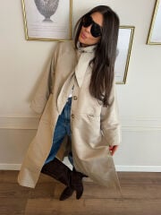 YAKA DETAY YIRTMAÇLI OVERSİZE TRENCHCOAT