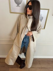 YAKA DETAY YIRTMAÇLI OVERSİZE TRENCHCOAT