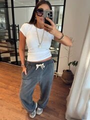 Pamuklu bisiklet yaka basic beyaz