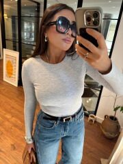 Dikişsiz yaka soft gri uzun kollu basic