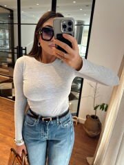 Dikişsiz yaka soft gri uzun kollu basic