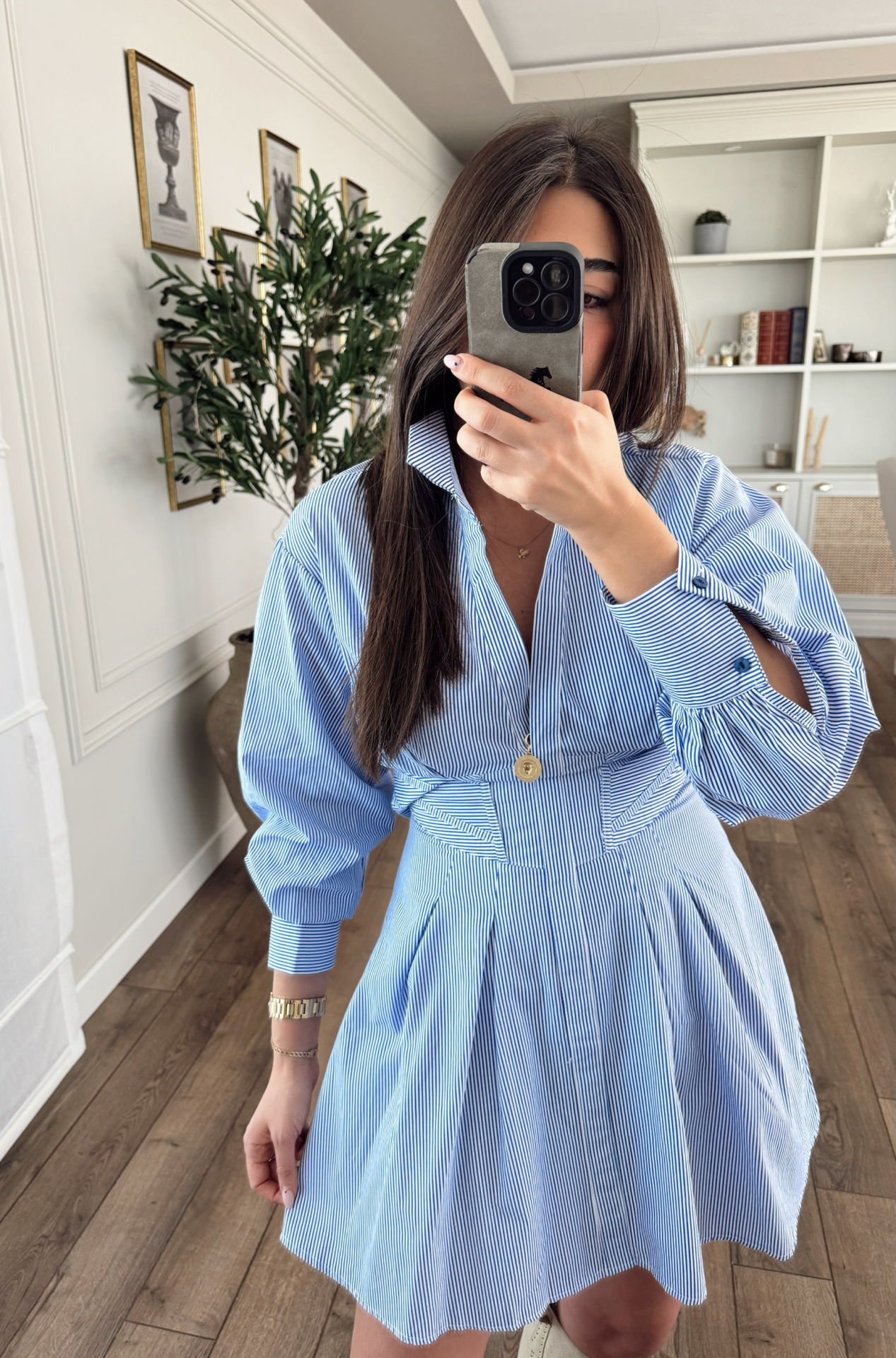 Korseli sırt detay gömlek elbise