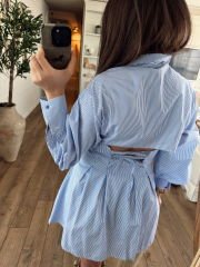 Korseli sırt detay gömlek elbise