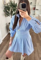 Korseli sırt detay gömlek elbise