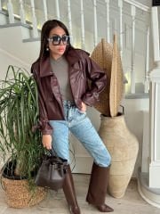 ZRA biker ceket BORDO