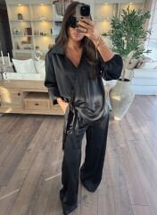 Saten gömlek & palazzo pantolon takım