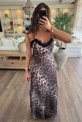 Leopar saten elbise