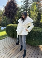 İnci beyaz puffy kürklü mont