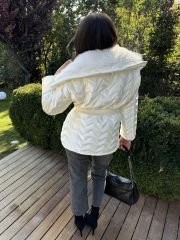 İnci beyaz puffy kürklü mont