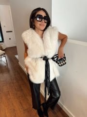 Premium Kuşaklı Kürk Yelek