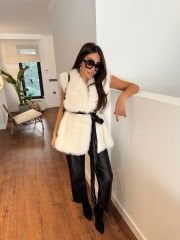 Premium Kuşaklı Kürk Yelek