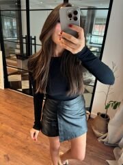 Eskitme deri şort etek siyah