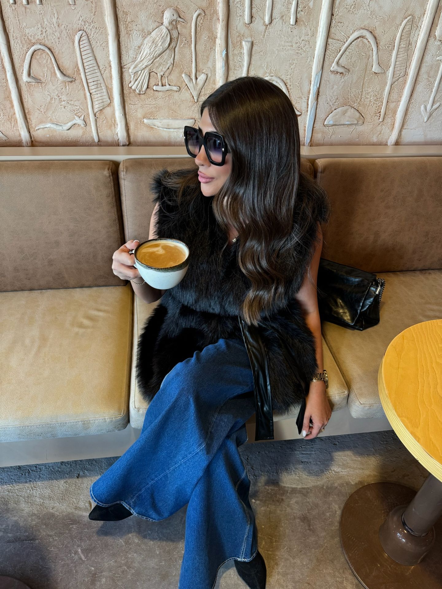 Kuşaklı peluş kürk yelek