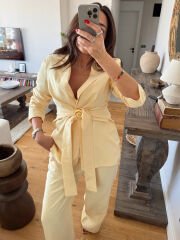 Midye tokalı tensel takım butter yellow