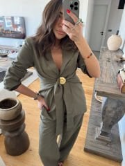 Midye tokalı tensel takım haki