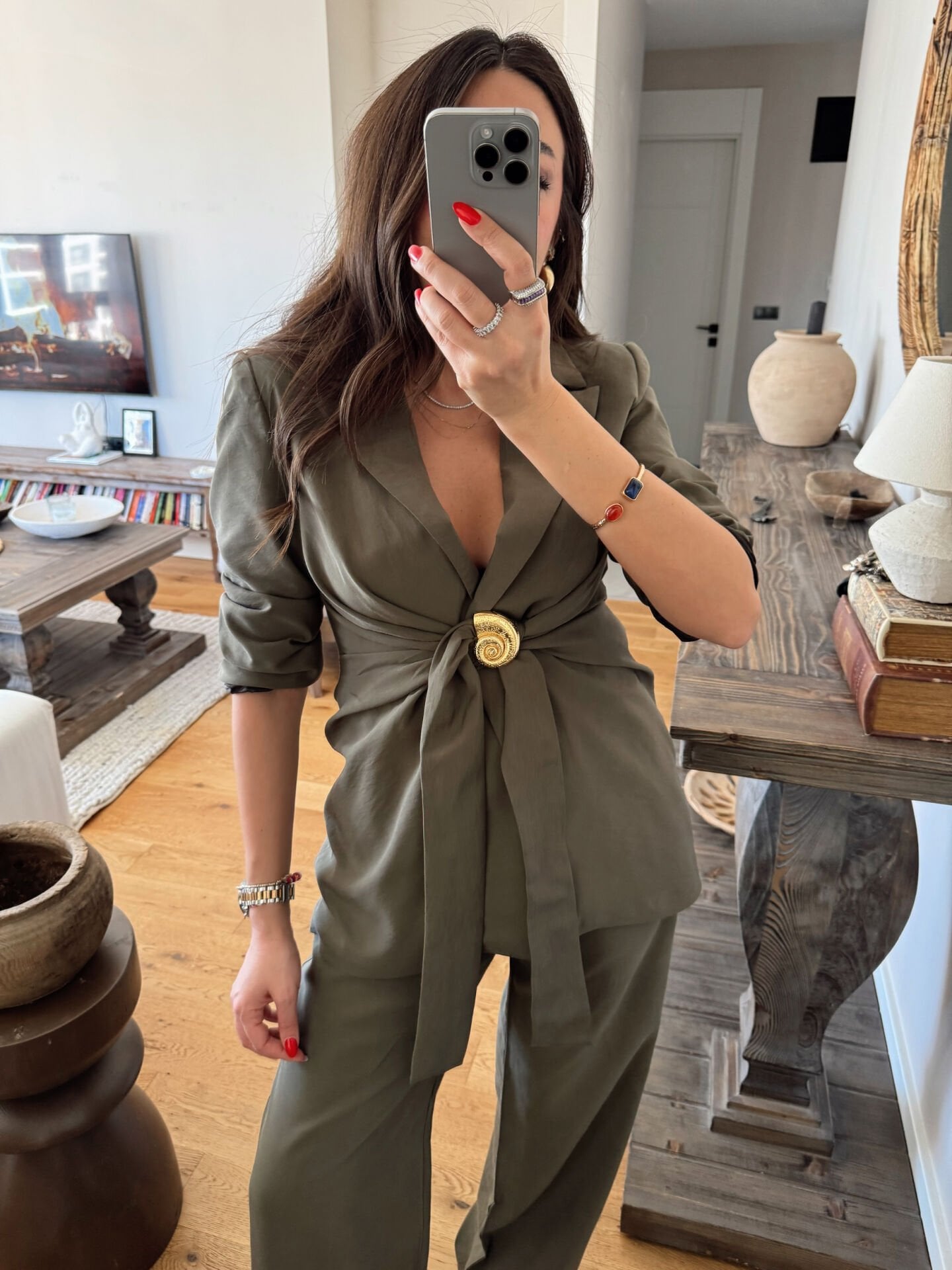 Midye tokalı tensel takım haki