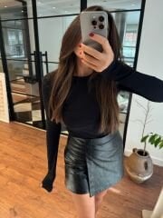 Dikişsiz siyah  uzun kollu pamuklu  basic