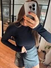 Dikişsiz siyah  uzun kollu pamuklu  basic