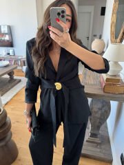 Midye tokalı tensel takım siyah