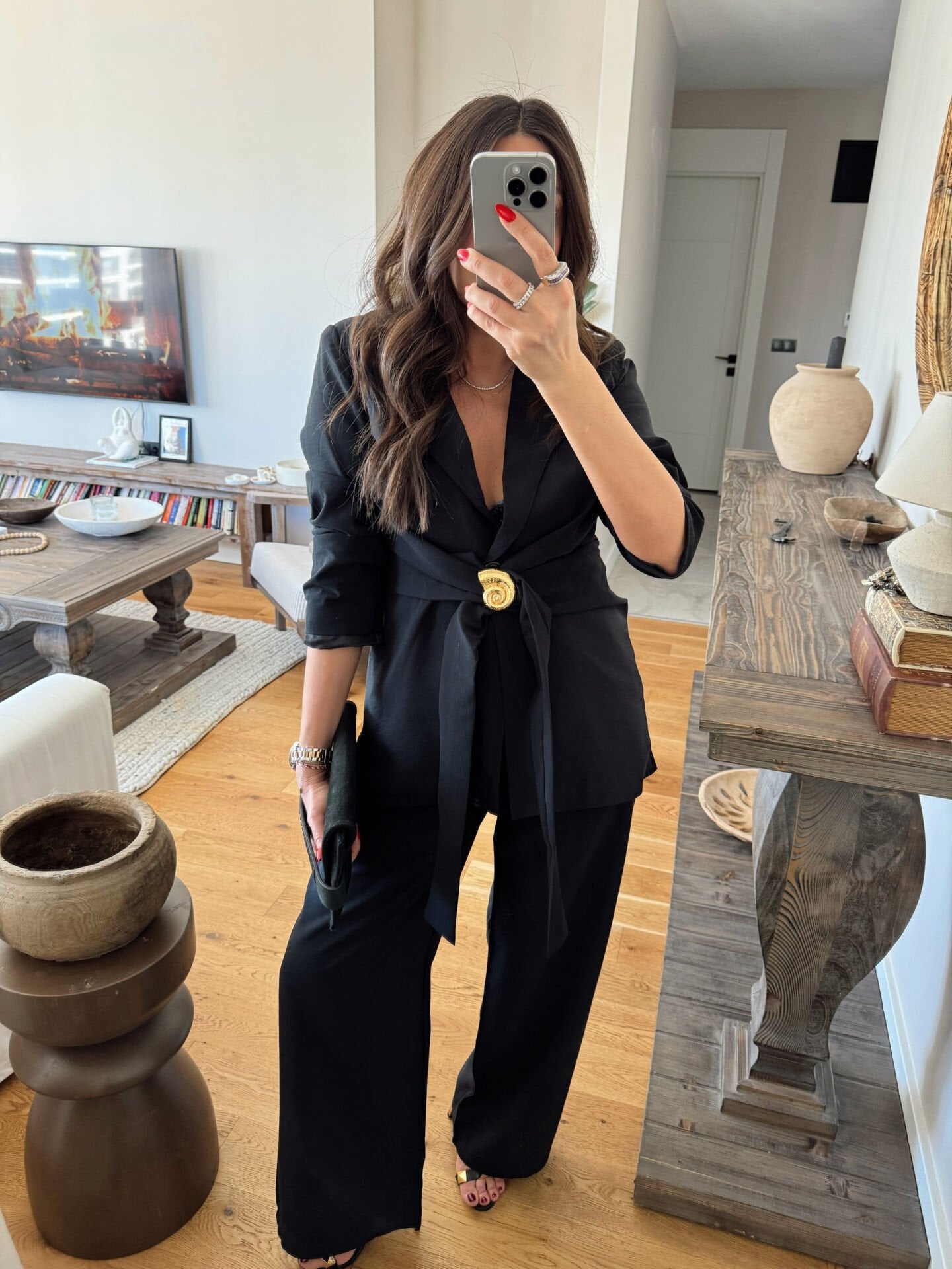 Midye tokalı tensel takım siyah