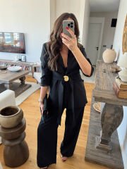 Midye tokalı tensel takım siyah